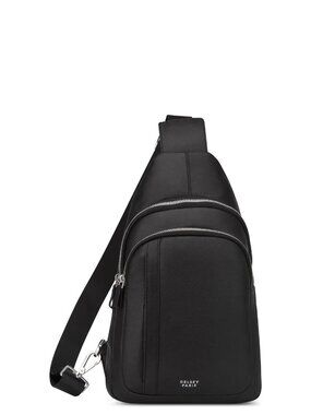 DELSEY PARIS Black Leather Sling Bag Le Cuir Graine Crossbody Travel Backpack